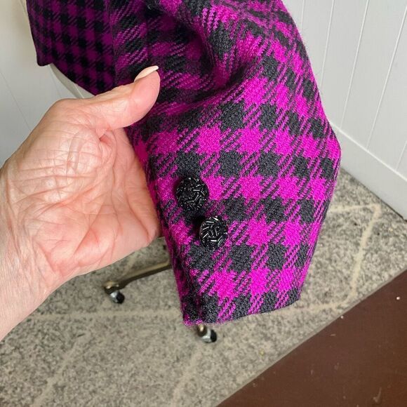 Vintage Albert Nipon Suits Women's 6 Black Pink 100% Wool Peacoat Suit Jacket - Picture 5 of 13